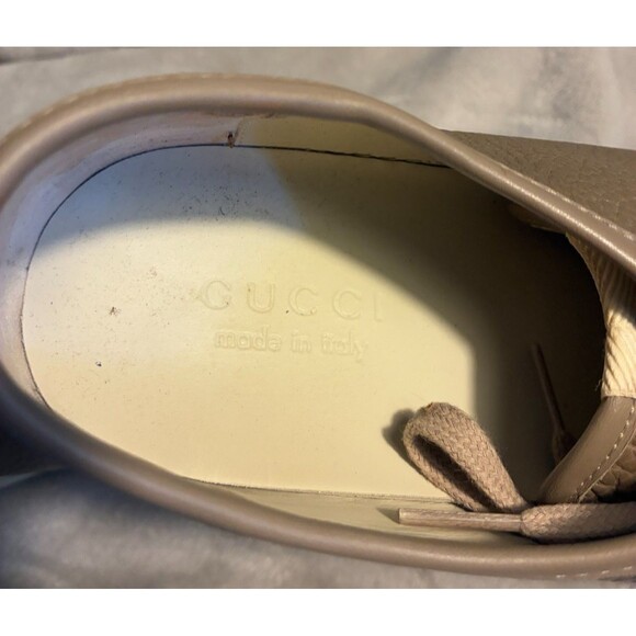 Gucci Men’s Leather Sneakers 295295 Tan Khaki Shoes US 9 EU 43 Made in Italy - Picture 5 of 8